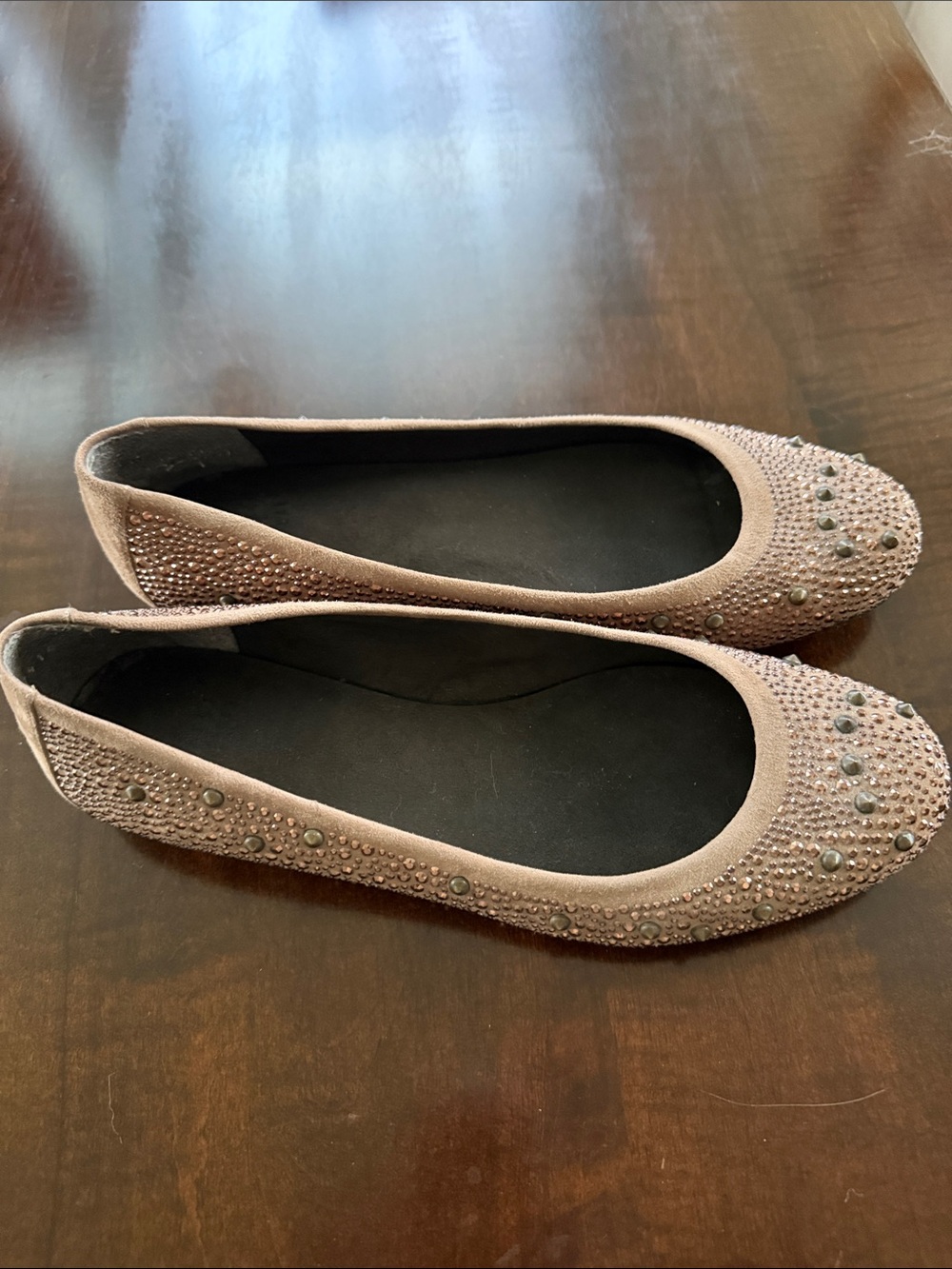 Stuart Weitzman Taupe Crystal-Embellished Ballet Flats